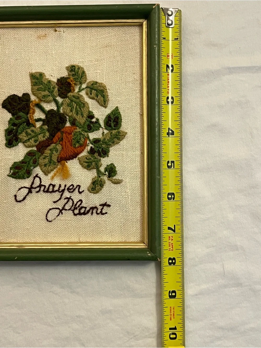 Small Vintage Framed Hand Embroidered 'Prayer Plant' 70’s Wall Art